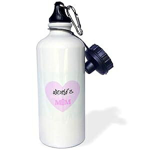 3dRose "Worlds Best Mom Pink Heart Mothers Day Love" Sports Water Bottle, 21 oz, White