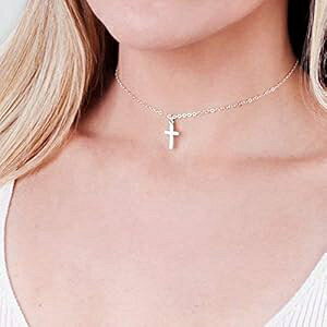 X^[OVo[ NX `[J[ lbNX - @ׂȃV[gJ[ - fUCi[̎ : 13.5 C` + 3 C`GNXe_[ Tooliks Sterling Silver Cross Choker Necklace - Delicate Short