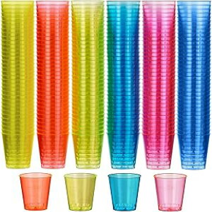 MATANA 300 Neon Plastic Shot Glasses (1oz), Party Shot Cups for Wine Tasting, Condiments, Sauce, Jello Shots & More - Sturdy & Reusable