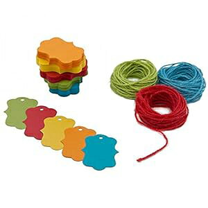 ブラケットペーパー ギフトタグ ラベル 150枚 紐付き - 5種類の色の空白の紙タグ ジュート麻ひも付き ありがとう ベビーシャワー 誕生日 結婚式の記念品に BakeBaking 150 Bracket Paper Gift Tags Labels w