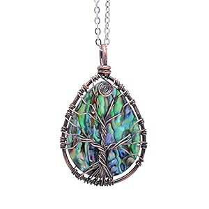 Tree of Life 芪ArLhbv y_g lbNX fB[X Joseph Brothers Tree of Life Hand Wrapped Abalone Shell Drop Pendant Necklace for Women