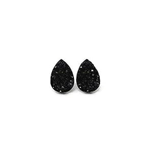 eBAhbv tFCN hD[W[ CO ^t[ vX`bN |Xg ubNA14mm Pretty Smart Teardrop Faux Druzy Earrings Metal-Free Plastic Posts Black, 14mm