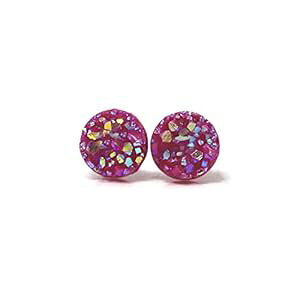 tFCNhD[W[Xg[CO ht[vX`bN|XgANx[sN ABA8mm Pretty Smart Faux Druzy Stone Earrings Hypoallergenic Metal-Free Plastic Posts, Cranberry Pink AB, 8mm