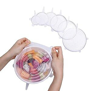 Hensid Pack 12 Silicone Stretch Lids | BPA-Free Stretchable Round and Square Food Covers to Fit All of Containers | Microwave and Dishwasher Safe - White