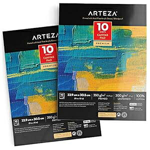 Arteza 9x12C` LoXpbhA2pbNA20A100%A_WFb\ŉhAANG̋ʗp̃LoX̐ڒpbhAG⍬fBAɍœK Arteza 9x12 Canvas Pad, 2 Pack, 