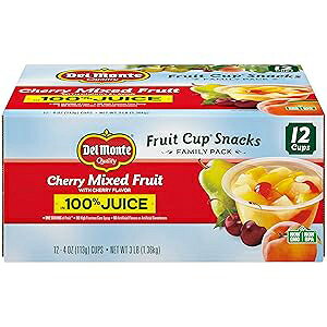 DEL MONTE Cherry Flavored Mixed Fruit FRUIT CUP Snacks in 100% Juice, 12 Pack, 4 oz.