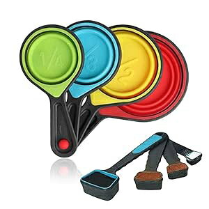 SOLIFEGOBLE ܂肽݌vʃJbvƃXv[A|[^uvʃJbvAt̂ъp̐HiO[h̃VRA8 s[XLb`vʃc[ SOLIFEGOBLE Collapsible Measuring Cups and Spoons, Port