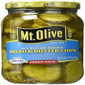 マウントオリーブ ブレッド&バターチップス、砂糖無添加 16 オンス (3 個パック) Mt. Olive Bread & Butter Chips, No Sugar Added 16 Oz (Pack of 3)