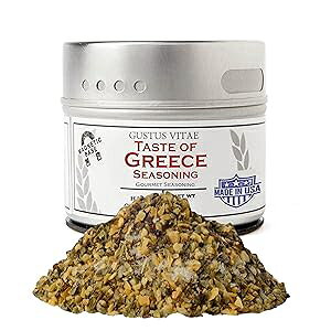 Taste of Greece Gourmet Seasoning Authentic Artisanal Spice Blend Non GMO, All Natural Handmade in Small Batches in USA Sustainably Sourced GLP-1 Friendly 2.7oz Magnetic Tin Gustus Vitae #8