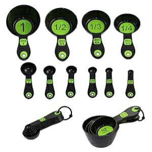 Chef Craft 42019 Set of 10 Piece Spoons and Measuring Cups (Black & Green), White