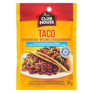 Club House 25% Less Salt, Gluten-Free, Taco Seasoning Mix, 35g/1.2oz., (Imported from Canada)
