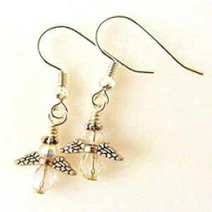 ȓVg̃sAX_OCOAAB NX^r[YAVo[g[̗ƃC[C[t Jenni Leigh Creations Tiny Angel Pierced Dangle Earrings with AB Crystal Beads Silvertoned Wings and Earwires