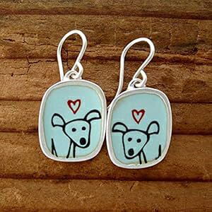 Happy Dog �M�t�g �C�������O �G�i������ 925 �X�^�[�����O�V���o�[ �����p Mark Poulin Workshop Happy Dog Gift Earrings Enamel and 925 Sterling Silver for Women