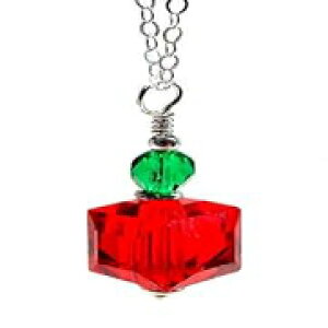 クリスマスレッドキューブクリスタルペンダントネックレス、18インチスターリングシルバーチェーン Jenni Leigh Creations Christmas Red Cube Crystal Pendant Necklace on 18 Inch Sterling Silver Chain