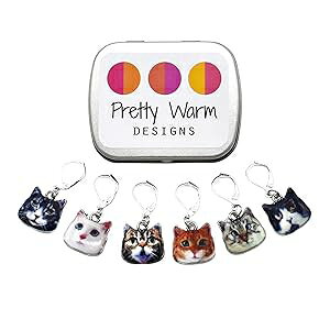 Cute Cats Locking Clip Crochet Knitting Removable Stitch Markers with Storage Case / Handmade by Pretty Warm Designs / Metal Enamel Charm Set Unique Fun Gift for Christmas Pattern Helper Accessories