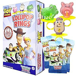 Toy Story 4 Toy Story Individually Wrapped Lollipop Rings Birthday Party Supplies, Buzz Lightyear, Rex, and Hamm, Character Shaped Suckers, Pack of 18