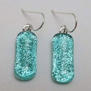 ANAu[̃OLL_CNCbNKXX^[OVo[_OCO McCray Studios Aqua Blue Long Sparkly Dichroic Glass Sterling Silver Dangle Earrings