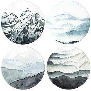 Lahome Mountain Range コースター - ラウンドドリンク吸収性ストーンコースターセット セラミックストーンとコルクベース付き さまざまな種類のマグやカップ用 (Mountain Range、4) Lahome Mountain Range Co
