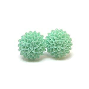ɕqȎp̃vX`bN|Xg15mm_ACOAANA Pretty Smart 15mm Dahlia Earrings on Plastic Posts for Metal Sensitive Ears, Aqua