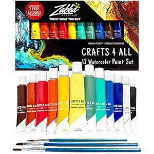 Crafts 4 ʊG̋Zbg A[eBXgAwASҌ̑S 12 v~AiA[gʉLbg - LoX̕iёɍœK (12 x 12ml) Watercolor t Set by Crafts 4 All 12 Premium Quality 