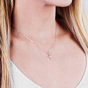 X[ [YS[h NX lbNX - fUCi[̃nhCh Vv NX` WG[ - 16 + 2 C` GNXe_[ Tooliks Small Rose Gold Cross Necklace - Designer Handmade Simple C