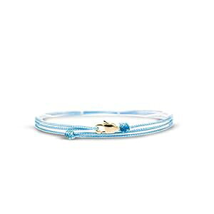 Made by Nami Adjustable Wrap Surfer Bracelet Women & Men - Thin String Bracelet with Snap Hook - Nautical Maritime Beach Jewelry - Handmade & Waterproof - Birthday Gift for Him (Light Blue Gold)