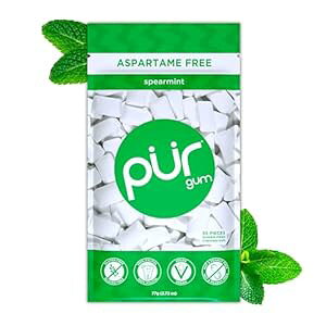 PUR Gum Aspartame Free Chewing Gum 100% Xylitol Natural Spearmint Flavored Gum, 55 Pieces (Pack of 1)