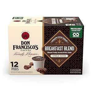 Don Francisco's Breakfast Blend Medium-Dark Roast Coffee: 12 K-Cup Compatible Single-Serve Pods, 100% Arabica, Fruity Aroma, Rich Flavor, Recyclable through TerraCycle