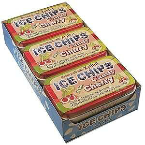 ICE CHIPS Xylitol Candy Tins 5.28 oz total (Sour Cherry, 6 Pack) - Includes BAND as shown