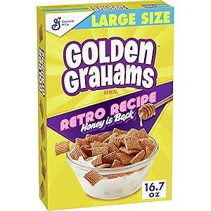 Golden Grahams Breakfast CerealAOnNbJ[ASALTCYA16.7IX Golden Grahams Breakfast Cereal, Graham Cracker Taste, Whole Grain, Large Size, 16.7 oz