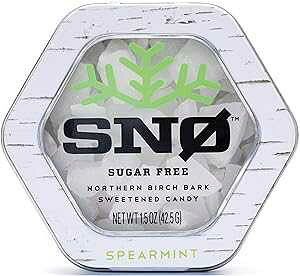 SNO Spearmint KETO Xylitol Candy Chips - SN 1.5oz Tin - Sugar-Free Candy With Only 2 Ingredients Low Carbs, Diabetic-Friendly, Non-GMO, Vegan, GF & Kosher Purest candy in the world!