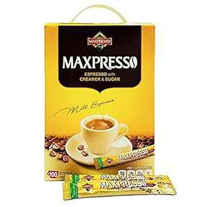 MaxpressoA3-in-1 ؍CX^gR[q[~bNXpPbgAVOT[uA100 XeBbN Maxpresso, 3-in-1 Korean Instant Coffee Mix Packets, Single Serve, 100 Sticks