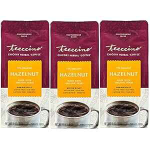 Teeccino Hazelnut Chicory Coffee Alternative - Ground Herbal Coffee That s Prebiotic, Caffeine Free & Acid Free, Medium Roast, 11 Ounce (Pack of 3)