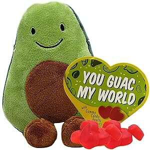 Frankford Candy A{Jh ʂ You Guac My World n[g^{bNXƃO~LfBn[gtA1IXAo^Cf[Mtg Frankford Candy Avocado Plush You Guac My World with Heart-Shaped Box & Gummy Ca