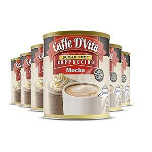 Caffe D'Vita Caffe D Vita Sugar Free Mocha Cappuccino Mix - Sugar Free Mocha Mix, Gluten Free, No Cholesterol, No Hydrogenated Oils, No Trans Fat, 99% Caffeine Free, Sugar Free Mocha Powder - 8.5 Oz Can, 6-Pa