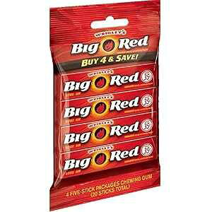 O[̃rbObhK - 4 pbNobO (epbN 5 XeBbN) Wrigley's Big Red Gum - Bag of 4 Packs (5 Sticks Each Pack)