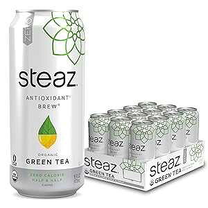 Steaz I[KjbN [J[ ACXO[eB[ l[hAn[tn[tA16 tʃIX (12 pbN) Steaz Organic Zero Calorie Iced Green Tea with Lemonade, Half & Half, 16 FL OZ (Pack of 12)