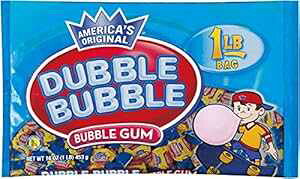 Dubble Bubble Individually Wrapped Fruit and Bubble Gum - Original, Watermelon, Apple and Grape Flavors - Peanut and Gluten Free, 16 oz. Bag