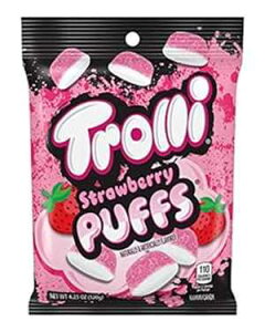 Trolli Xgx[ pt O~ LfBA4.25 IX (12 pbN) Trolli Strawberry Puffs Gummy Candy, 4.25 Ounce (Pack of 12)