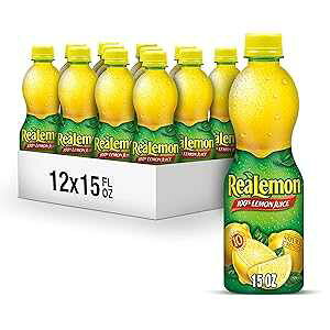 ReaLemon 100% Lemon Juice, 15 fl oz bottle (Pack of 12), Made with Lemon Juice from Concentrate, Gluten-Free, Sodium Free, Perfect Mixer to add to Cocktails and Marinades