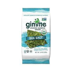 Gimme Seaweed Organic Roasted Seaweed Sheets - Sea Salt - 10g Sharing Pack (Single) - Keto, Vegan, Gluten Free -Great Source of Iodine and Omega 3 s - Healthy On-The-Go Snack for Kids & Adults