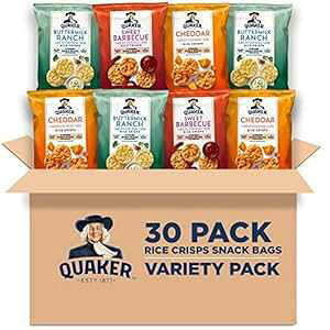NG[J[CXNXvAOet[A3̃t[o[A1񕪁A0.67AZC{[oGeBpbNA20.1IXA30pbN Quaker Rice Crisps, Gluten Free, 3 Flavor, Single Serve, 0.67, Savory Variety 