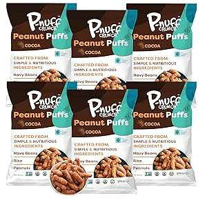 P-nuff Crunch Peanut Puffs Shark Tank, Healthy Snacks, Keto, Gluten Free, 20g Vegan Protein per Bag, Gut Health, Low FODMAP, Fit Snacks, For Adults and Kids 4oz Bag, Cocoa 6-Pack