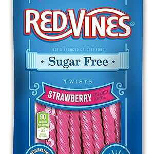 Red Vines �V���K�[�t���[�Ñ��A�X�g���x���[�����A�\�t�g���`���[�C�[�L�����f�B�c�C�X�g�A5�I���X�o�b�O�i12�p�b�N�j Red Vines Sugar Free Licorice, Strawberry Flavor, Soft & Chewy Candy Twists, 5oz Bags (12 Pack)
