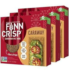 Finn Crisps Rye Crispbread with Caraway 7oz Thin, Crispy Rye Flatbreads with Caraway Multipack of Authentic Finnish Sourdough Crispbread Caraway Rye Crackers by Finn Crisp [3 Boxes x 7oz]