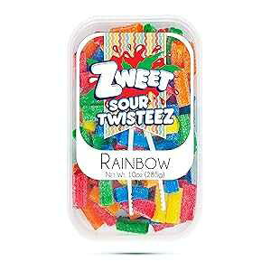 Zweet- T[ C{[ cCXeB[Y - 10 IX - Ė\ȃ^uAO~LfBAÑAJ[AR[VA`qg݊c Zweet- Sour Rainbow Twisteez - 10 Oz - Resealable Tub, Gummy Ca