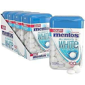 Mentos Always White Peppermint Sugar Free Gum with Xylitol Sweetener, 100 Count Bottle, 4 Bottles