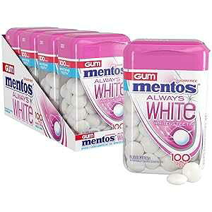 1 Count (Pack of 4), Bubble Fresh, Mentos Always White Sugar-Free Chewing Gum with Xylitol, Bubble Fresh, 100 Piece Bottle (Pack of 4)