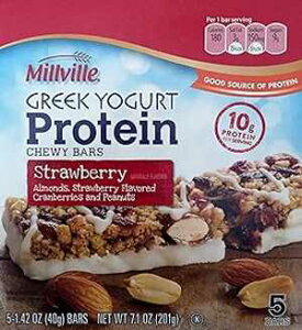 MILLVILLE Greek Yogurt Chewy Protein Bars - STRAWBERRY (5-count)
