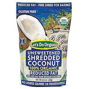 Let's Do Organic Lets Do Organic Shredded Coconut Unsweetened - Reduced Fat Coconut Shredded Organic, Organic Coconut Shreds, Unsweetened Coconut - 8.8 Oz (Pack of 1)
